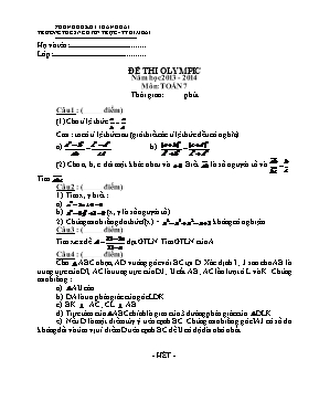 Đề thi olympic môn Toán Lớp 7 - Năm học 2013-2014 - Trường THCS Nguyễn Trực (Có đáp án)